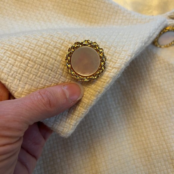 Lord and Taylor Cream Cape Jacket. Gold rimmed mother of peal finish on buttons - Picture 6 of 6
